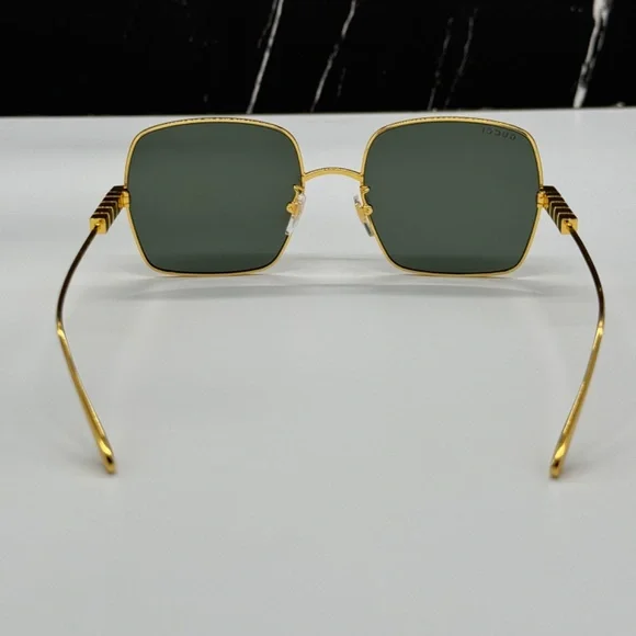 NEW GUCCI SUNGLASSES, GOLD GRAY SQUARE UNISEX EYEWEAR GUCCI - Picture 10 of 15